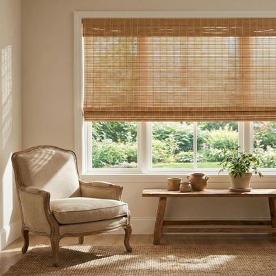 Cordless Bamboo Shades for Windows Bamboo Window Shades Blackout Light Filtering Roman Blinds for Patio Porches, Patio, Doors.Natural, 57.5" W x 51" H