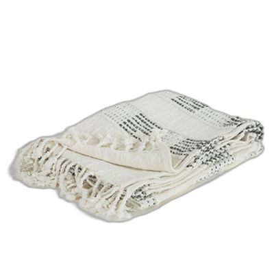 HomeRoots 519080 Beige & Grey Woven Cotton Throw Blanket with Fringe