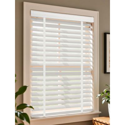 2" Slat Cordless Faux Wood Blinds with Decorative Board - Easy Clean Light Adjustment for Indoor Window,White,87.5" W 45" H