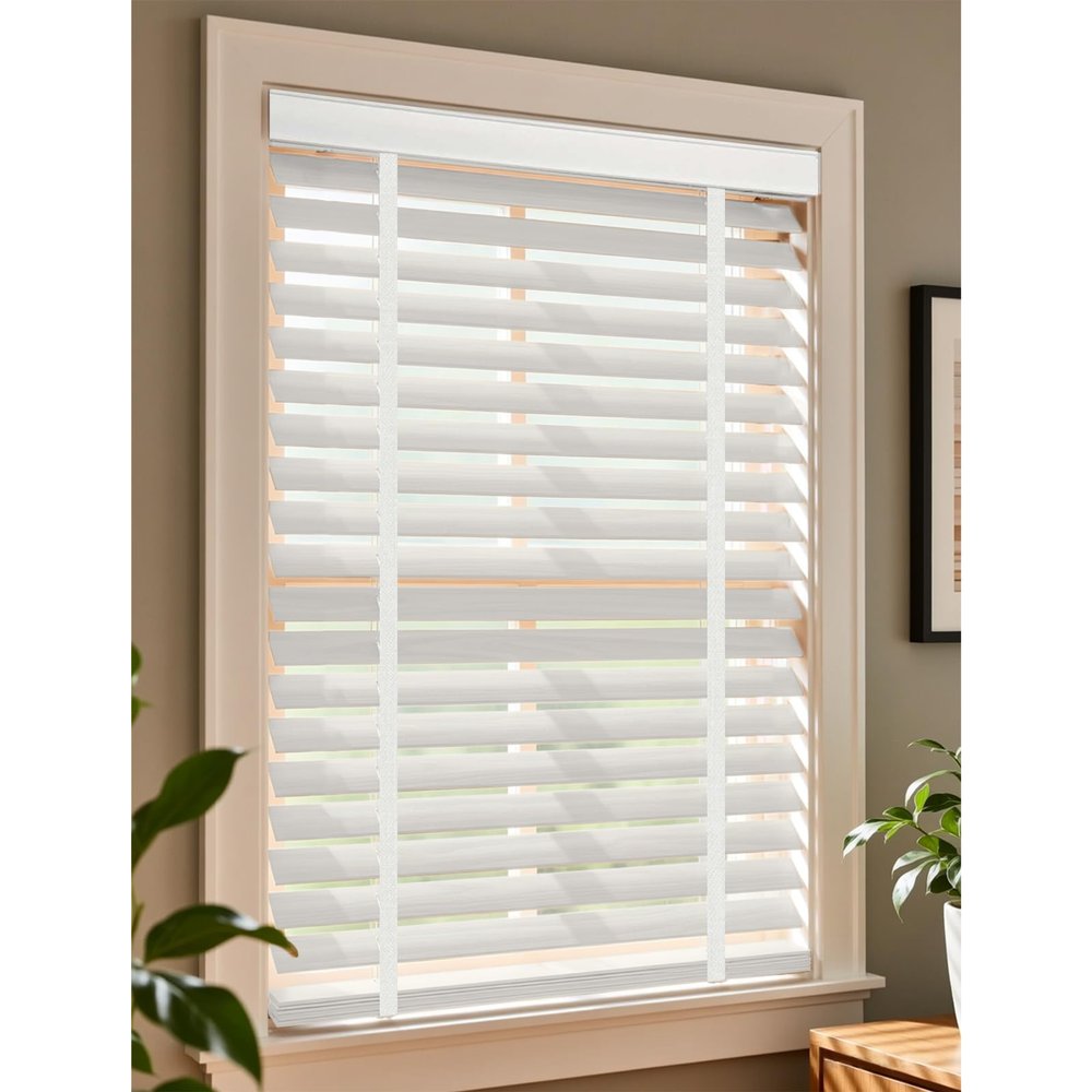 2" Slat Cordless Faux Wood Blinds with Decorative Board - Easy Clean Light Adjustment for Indoor Window,White,87.5" W 45" H