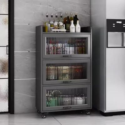 YVYKFZD Rolling Spice Rack, Slim Storage Cart, Mobile Kitchen Utility Cart with Wheels and Tempered Glass Doors, Narrow Standing Shelf, Space Saving Bathroom Organizer(Gray,4 Tier 15.7"x15.7"x50.5")