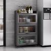 YVYKFZD Rolling Spice Rack, Slim Storage Cart, Mobile Kitchen Utility Cart with Wheels and Tempered Glass Doors, Narrow Standing Shelf, Space Saving Bathroom Organizer(Gray,4 Tier 15.7"x15.7"x50.5") view 1