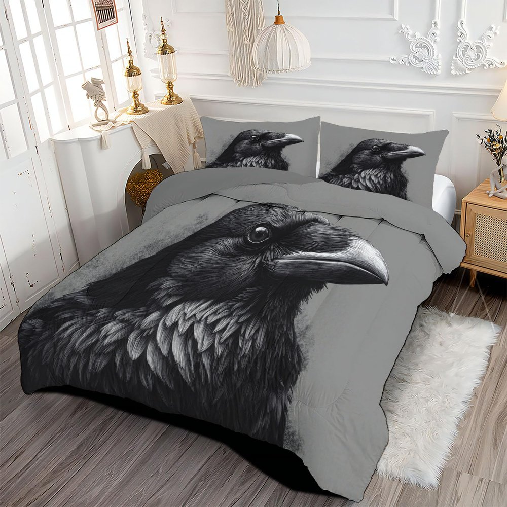 68" x 86" Coverless Quilt 7.5 Tog, Reversible Washable Gray Quilted Duvet, Super Soft Warm Comfy Simple Animal 2 Bedding Camping Duvet with 1 Pillowcases Twin