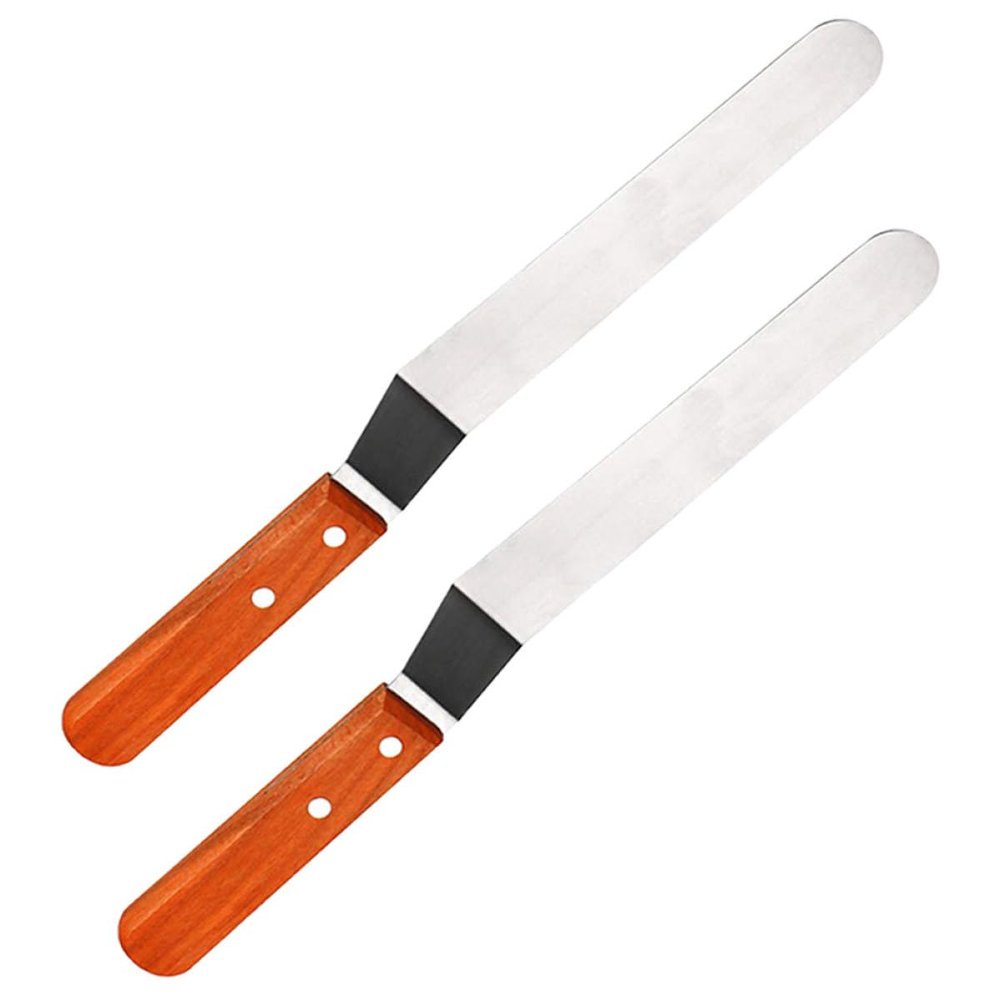 BESPORTBLE 2pcs Cake Frosting Spatulas with Stainless Steel Blades and Red Wood Handles, 6-inch Angled Icing Scrapers for Baking, Multipurpose Butter Spreaders and Fondant Smoothers for Home