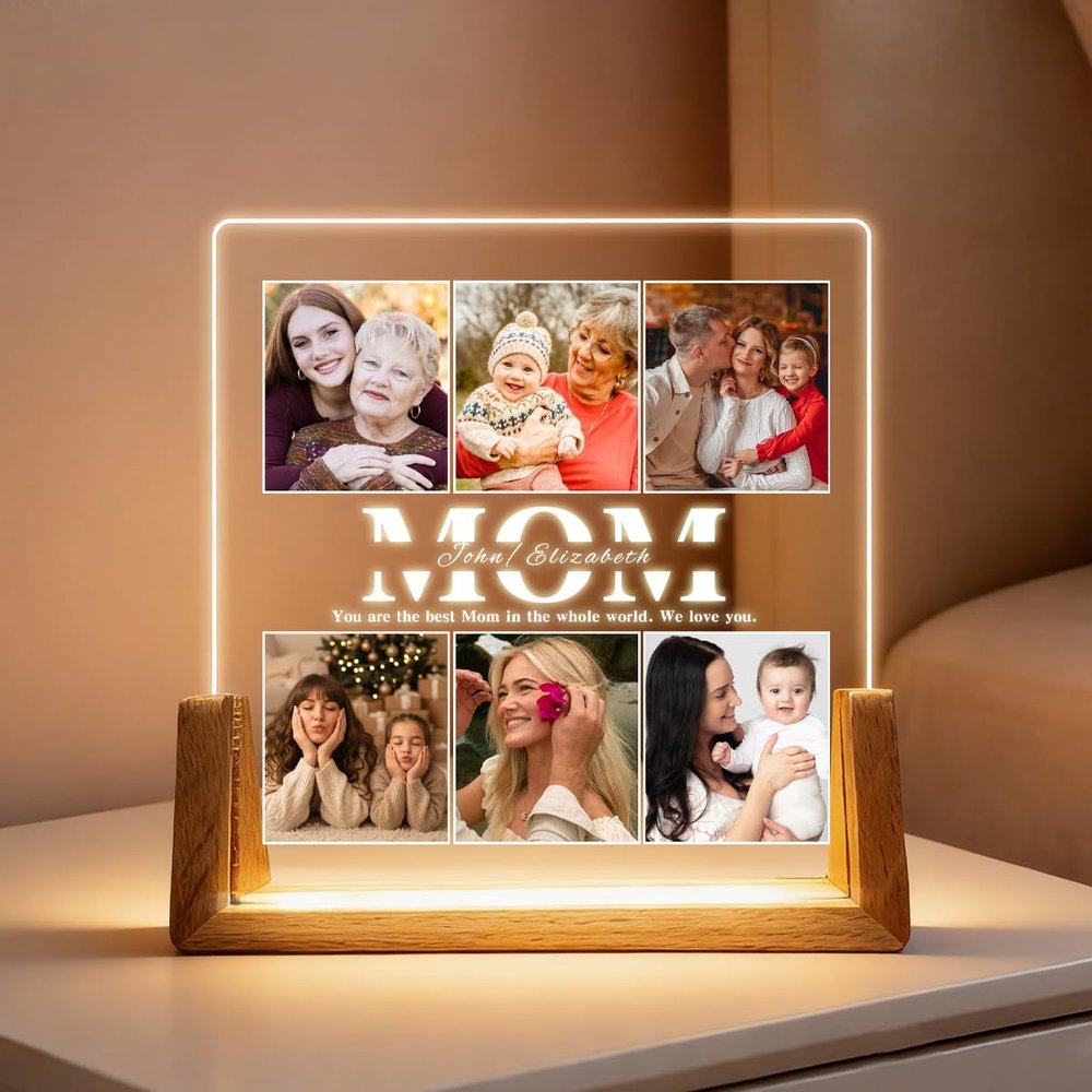 Zwosxjczi Personalized Gifts for Women - Custom Photo Acrylic Night Light Plaque, Unique Birthday Gifts for Mom for Her, LED Picture Frame, Gifts for Mothers Day for Christmas for Anniversary