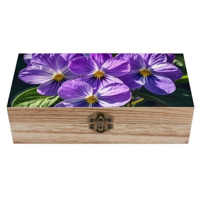 FekiLoot Wooden Treasure Chest Boxes for Keepsake Storage, Vintage Jewelry Box Violets in Bloom Wood Storage Box, Memory Case for Crafts And Photo Storage, Supplies 7.9'' X 3.9'' X2.3''