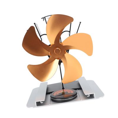 ANGGREK Fireplace Fan, Heat Powered Stove Fan Heating Efficient Hot Air Circulation with Temperature Gauge for Log Burning Stove (Gold)