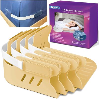 Lock Bed Sheet Holders with Anti-Slip Pads for Corners, 4Pcs Secure Bed Sheets Firmly in Place, Heavy Duty Bed Sheet Holder Straps for No More Loose Sheets, Easy Installation for All Mattress (Beige)