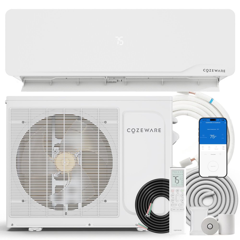 Cozeware 12000 BTU Mini Split Ac/Heating System, 230V 20 SEER2 Ductless Inverter Mini Split Compatible with Alexa and WiFi, Cools & Heat Up to 750 Sq.Ft with 3 Eco Mode and Installation Kit, 1 Ton