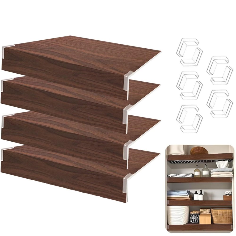 4 PCS Wire Rack Covers Walnut 1230 In, 0.3 In Thick Faux Wood Shelf Covers for Wire Shelving, Waterproof PVC Cover for Wires Shelves, 3in High Wires Shelving Cover for Removable Closet Pantry Cabinet