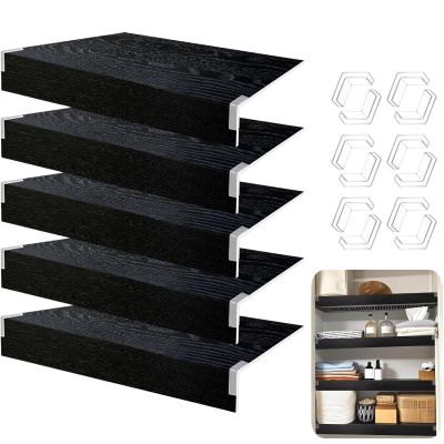 5 PCS Wire Rack Covers Black 1425 In, 0.3 In Thick Faux Wood Shelf Covers for Wire Shelving, Waterproof PVC Cover for Wires Shelves, 3 In High Wires Shelving Cover for Removable Closet Pantry Cabinet
