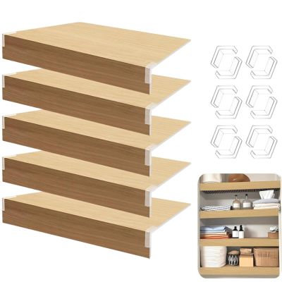 5 PCS Wire Rack Covers Oak 1633 in, 0.3 in Thick Faux Wood Shelf Covers for Wire Shelving, Waterproof PVC Cover for Wires Shelves, 3 in High Wires Shelving Cover for Removable Closet Pantry Cabinet
