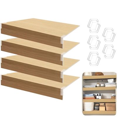 4 PCS Wire Rack Covers Oak 1444 in, 0.3 in Thick Faux Wood Shelf Covers for Wire Shelving, Waterproof PVC Cover for Wires Shelves, 3 in High Wires Shelving Cover for Removable Closet Pantry Cabinet