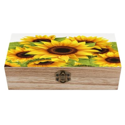 VstaDank Sunflower Wooden Storage Box with Hinged Lid & Front Clasp Exquisite Small Keepsake Boxes with Lids Decorative Gift Jewelry Case Wooden Photo Storage Boxes (7.9" X 3.9" X 2.3")