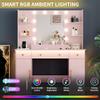 Xixini 43.3" Makeup Vanity Desk with Mirror and Lights, Power Outlet, Pink view 2