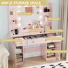 Xixini 43.3" Makeup Vanity Desk with Mirror and Lights, Power Outlet, Pink view 4