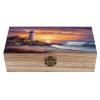 VstaDank Lighthouse at Sunset Wooden Storage Box with Hinged Lid & Front Clasp Exquisite Small Keepsake Boxes with Lids Decorative Gift Jewelry Case Wooden Photo Storage Boxes (7.9" X 3.9" X 2.3") view 1