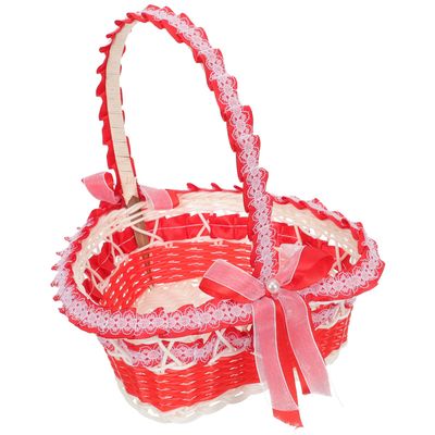 Heart Shaped Flower Girl Basket for Candy and Petals, Red Plastic