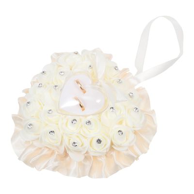 JEWEDECO Heart Shaped Wedding Ring Pillow Box with Rose Design and Ribbons