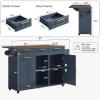 Okvnbjk 57" Rolling Kitchen Island with Storage & Drop Leaf, Navy Blue view 2