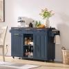 Okvnbjk 57" Rolling Kitchen Island with Storage & Drop Leaf, Navy Blue view 3