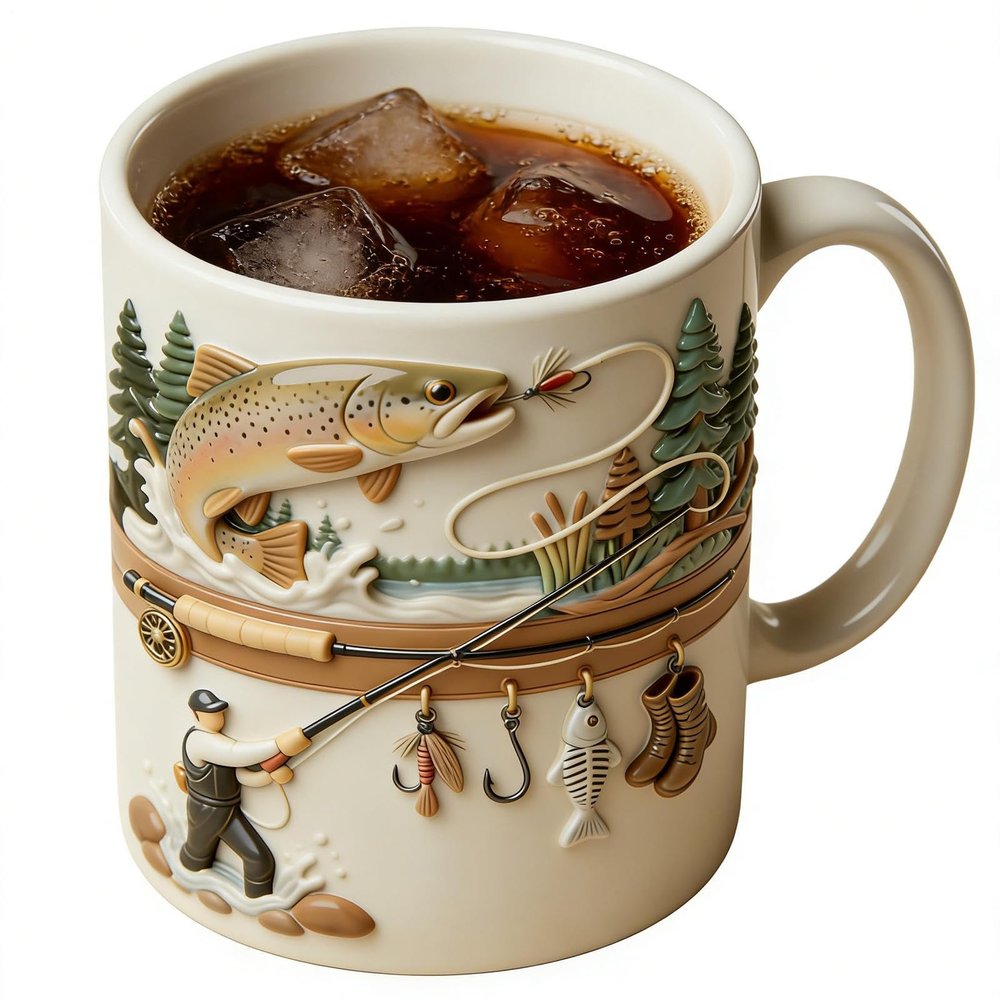 Fishing Mug, 11oz/350ml Novelty Drinkware Ceramic Mug, Fly Fish Coffee Cup, Fisherman Fishing Enthusiast Gift For Dad Grandpa Husband Brother Father's Day