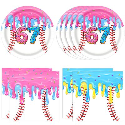 40Pcs Ice Cream Drip Baseball Party Decorations 6 7 Meme Baseball Party Supplies Disposable Dessert Plates and Napkins Set for Team Gift Sport Birthday Baby Shower 6 7 Party Decorations, Serves 20