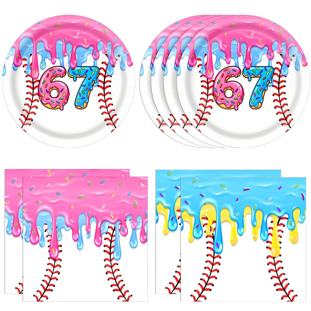 40Pcs Ice Cream Drip Baseball Party Decorations 6 7 Meme Baseball Party Supplies Disposable Dessert Plates and Napkins Set for Team Gift Sport Birthday Baby Shower 6 7 Party Decorations, Serves 20