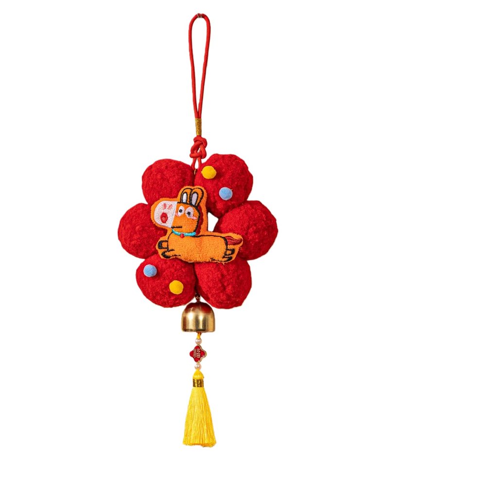 New Year's Small red Flower Plush Pendant, Spring Festival Door Handle Decoration