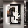 3D Sandstone Entryway Decor Art Painting, Vertical Hanging Paintings with Glass Vase, LED Wall Decor Sculpture with Remote Control, 3D LED Wall Art Decors for Office, Corridor(Black,90x130cm/35x51in) view 1