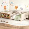 Bellemave Twin Size Montessori Floor Bed Frame, Kids Floor Bed Twin with Bookshelf and Safety Guardrails for Girls Boys, Beige view 1