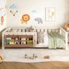 Bellemave Twin Size Montessori Floor Bed Frame, Kids Floor Bed Twin with Bookshelf and Safety Guardrails for Girls Boys, Beige view 2