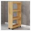 4 Tier Slim Storage Cart with Wheels, Narrow Pull-Out Utility Cart with Handle, Next to Fridge Storage Spice Rack for Kitchen Bakers Pantry Dining Room(Wood Color,60x25x120cm) view 1