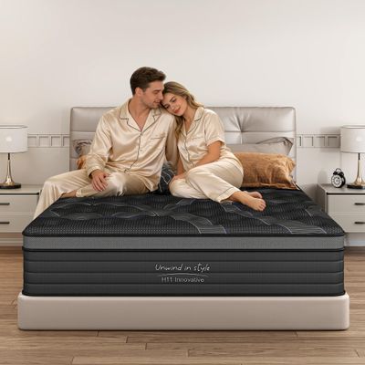 CJJSleep Queen Mattress 12 Inch, Hybrid Queen Mattress in a Box for Couples and Master Bedroom, Medium Firm Support with Pocketed Coils for Back Pain Relief, CertiPUR-US Certified, 80''x60'', Black