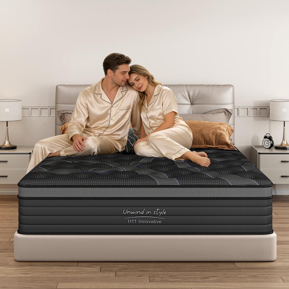 CJJSleep Queen Mattress 12 Inch, Hybrid Queen Mattress in a Box for Couples and Master Bedroom, Medium Firm Support with Pocketed Coils for Back Pain Relief, CertiPUR-US Certified, 80''x60'', Black