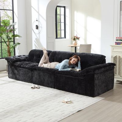 118" Cloud Modular Sectional Sofa - Boneless Chenille 3-Seater Couch for Living Room, Modern No Assembly Sofa (Black, 3 Seater)