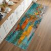 Reocahoo Modern Abstract Runner Rug 2.6x10ft, Colorful Long Hallway Rug, Teal Blue Burnt Orange Runner, Low-Pile Stain Resistant Rugs, for High Traffic Areas in Home Office view 1