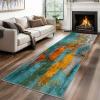 Reocahoo Modern Abstract Runner Rug 2.6x10ft, Colorful Long Hallway Rug, Teal Blue Burnt Orange Runner, Low-Pile Stain Resistant Rugs, for High Traffic Areas in Home Office view 2