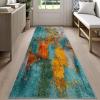 Reocahoo Modern Abstract Runner Rug 2.6x10ft, Colorful Long Hallway Rug, Teal Blue Burnt Orange Runner, Low-Pile Stain Resistant Rugs, for High Traffic Areas in Home Office view 3