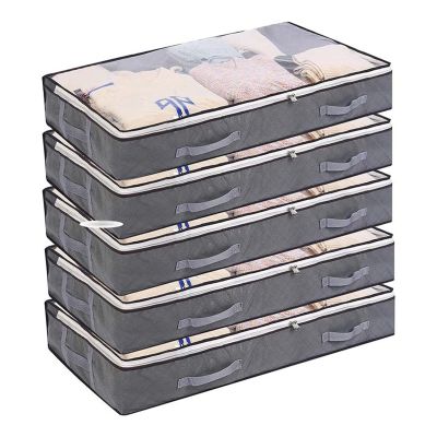 4 Pack Under the Bed Storage, 75L Foldable Stackable Large Clear Comforter Storage Bag with Zipper,Durable Sturdy Storage Containers for Wrapping Paper,Comforter,Pillows,Clothes,Blanket,Shoes