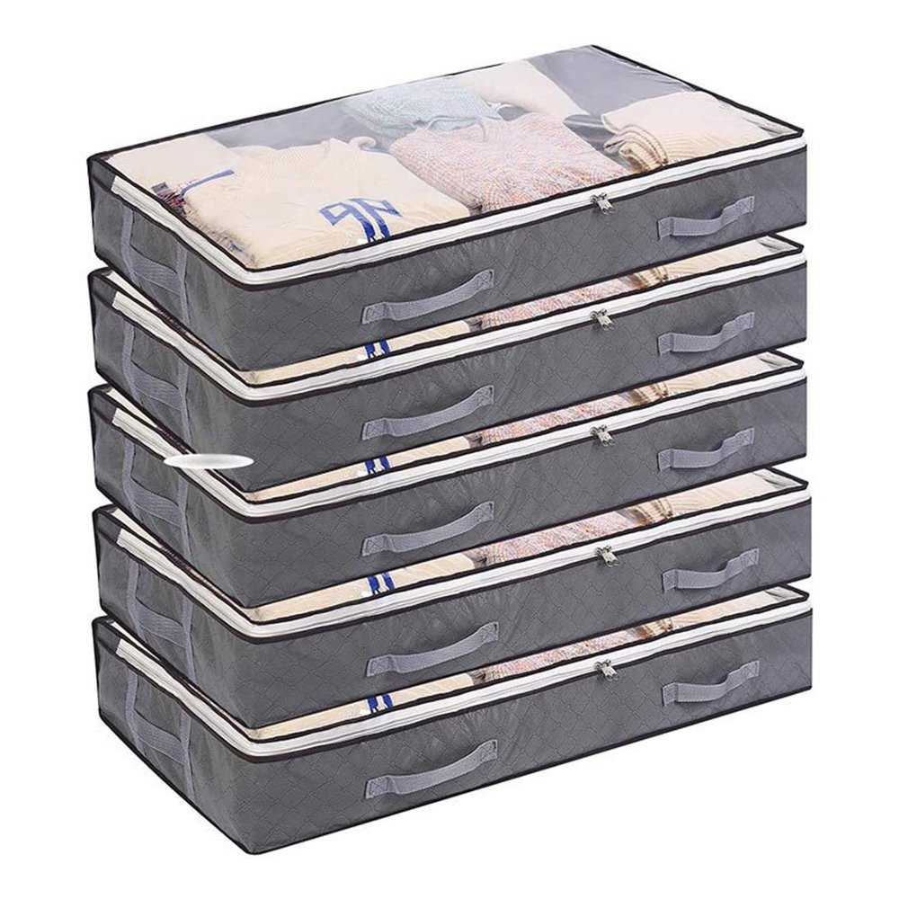 4 Pack Under the Bed Storage, 75L Foldable Stackable Large Clear Comforter Storage Bag with Zipper,Durable Sturdy Storage Containers for Wrapping Paper,Comforter,Pillows,Clothes,Blanket,Shoes