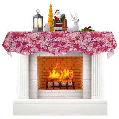 Fireplace Mantel Scarf 90x17 Inches, Cherry Blossom Mantle Cover for Fireplace, Spring Watercolor Flowers Modern Abstract Art Mantel Shelf Top Scarves for Christmas, Halloween, Thanksgiving Party