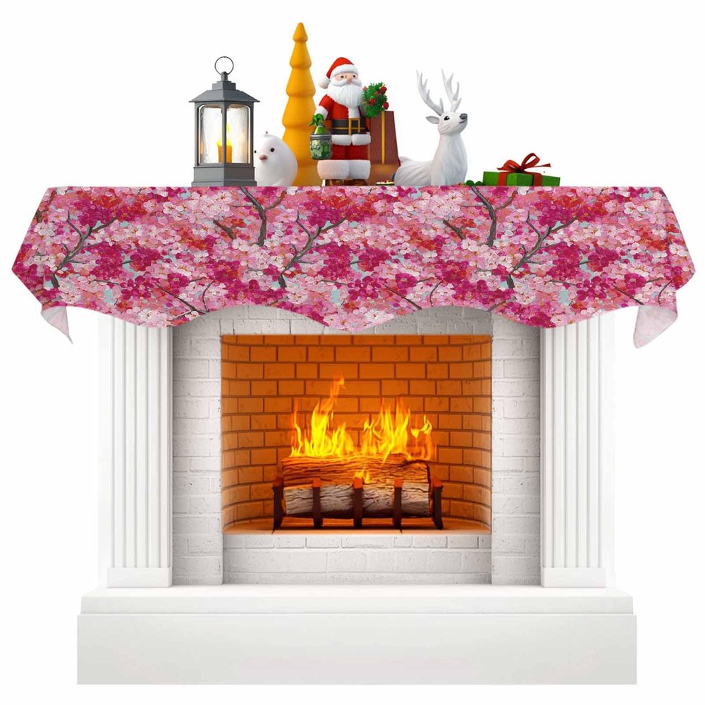 Fireplace Mantel Scarf 90x17 Inches, Cherry Blossom Mantle Cover for Fireplace, Spring Watercolor Flowers Modern Abstract Art Mantel Shelf Top Scarves for Christmas, Halloween, Thanksgiving Party
