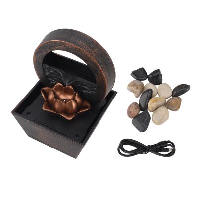 Tabletop Water Fountain USB Powered with LED Lights Golden Flower Decoration Stone Water Fountain Ornaments for Living Room Office Plastic 17x11.7x11.7cm