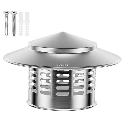 Exhaust Cover Chimney Cap, Roof Rain Cover, 304 Wood Stove Fireplace Chimney Cowl, Silver Furnace Vent Cap for All-Round Chimney Protection 3in/4in/6in/8in/10in/12in(110mm/4.3in)