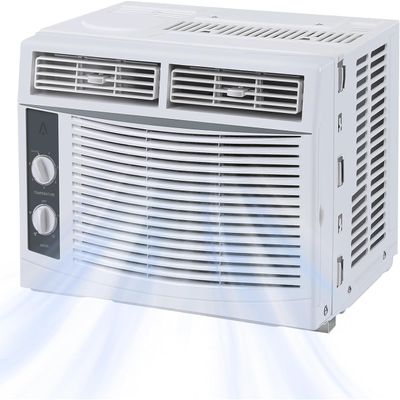 Energy Efficient 5000 BTU Window Air Conditioner  Quiet AC with Remote, 2 Cooling & Fan Speeds, 2-Way Airflow for Rooms up to 150 Sq.Ft  Quick-Install Kit, Easy Controls  White