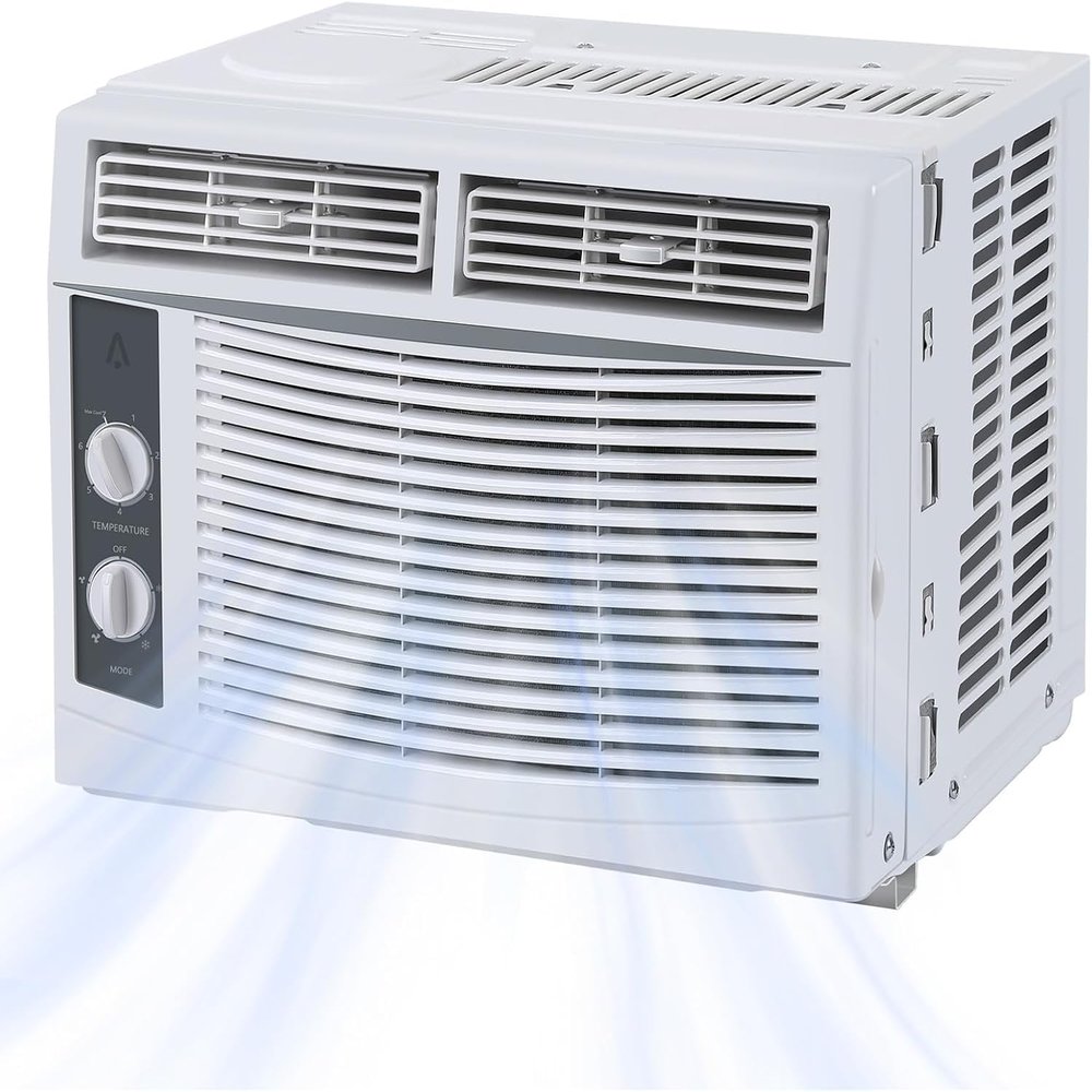 Energy Efficient 5000 BTU Window Air Conditioner  Quiet AC with Remote, 2 Cooling & Fan Speeds, 2-Way Airflow for Rooms up to 150 Sq.Ft  Quick-Install Kit, Easy Controls  White
