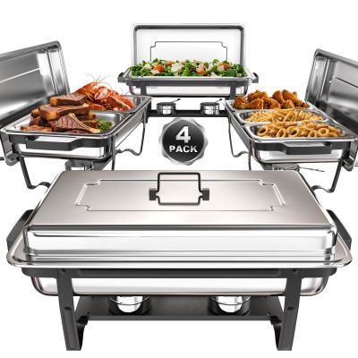 SIFER Chafing Dishes for Buffet 9Qt 4 Pack with Multi-Size Food Pans-Screwless Installation Chafing Dish Buffet Set,Foldable Handles Stacking Design,Stainless Steel for Events,Black
