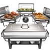 SIFER Chafing Dishes for Buffet 9Qt 4 Pack with Multi-Size Food Pans-Screwless Installation Chafing Dish Buffet Set,Foldable Handles Stacking Design,Stainless Steel for Events,Black view 1