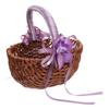 HOOTNEE Wedding Flower Girl Basket Purple Handle, Handwoven Wood and Plastic Small Rustic Basket for Wedding Petal Storage and Ceremony Supplies, view 1